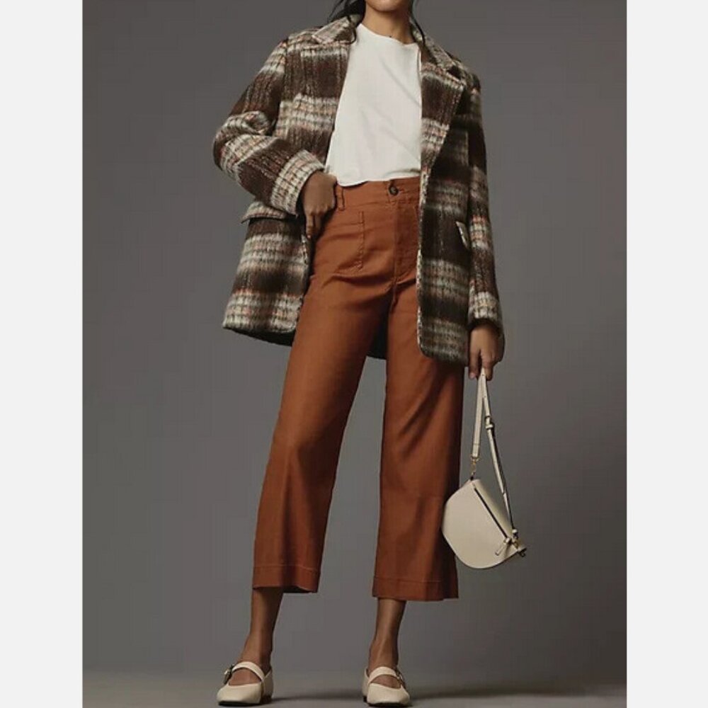 Anthropologie Maeve Colette Rust Brown Wide-Leg Cropped Pants